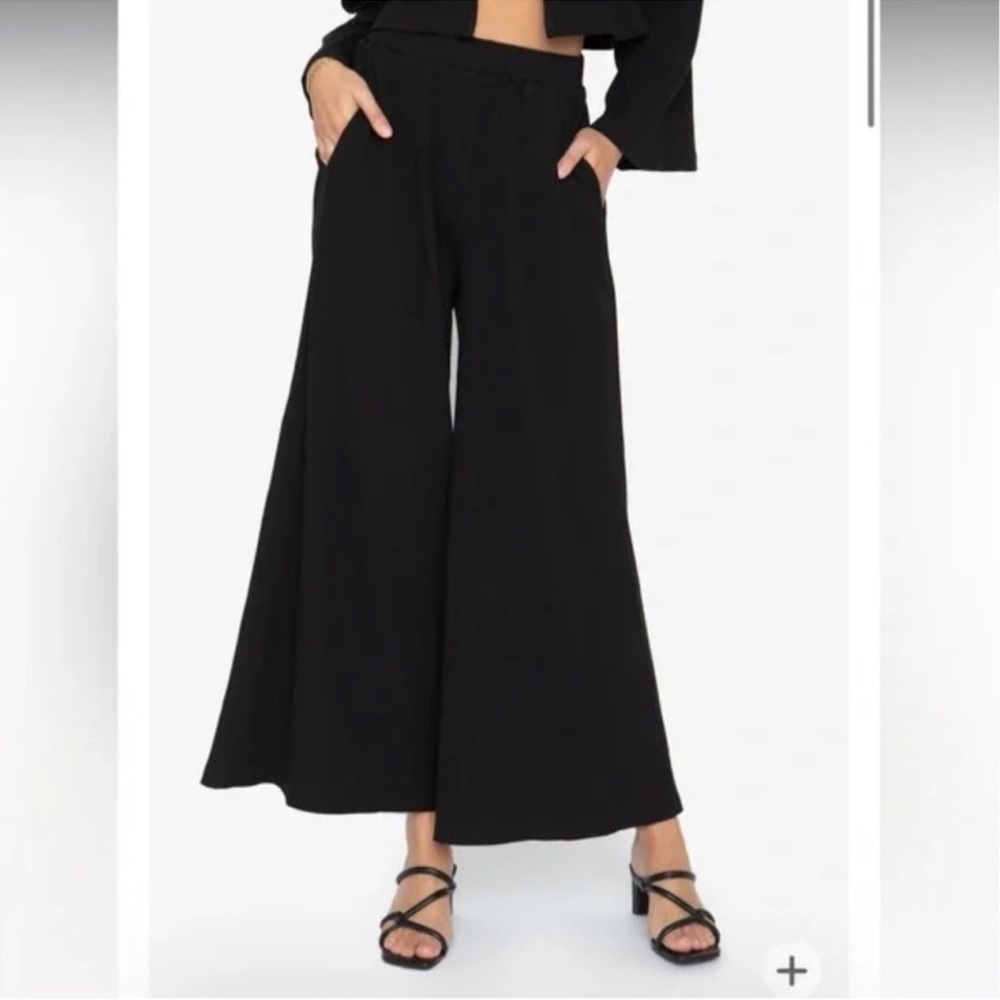 Callahan Zuri Ribbed Wide Leg High Rise Pants in Black